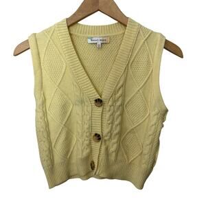 Hazel Moon Crop Cardigan‎ Sweater Vest Butter Yellow Cable Knit Womens Small Top